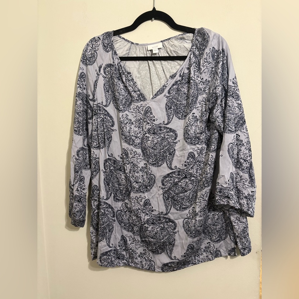Pure Jill Blue Paisley Tunic Top Size Small